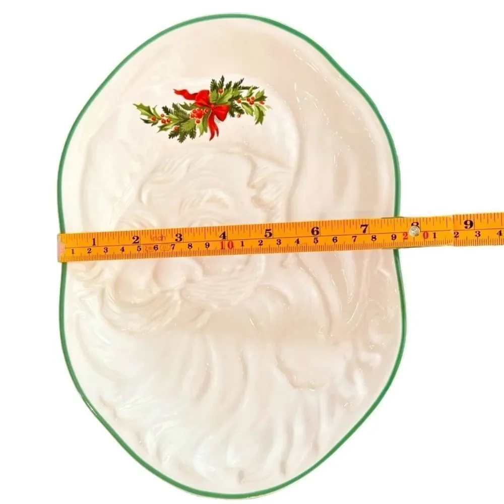 Pfaltzgraff Santa Claus Shaped Red Green Festive Christmas Serving Plate.